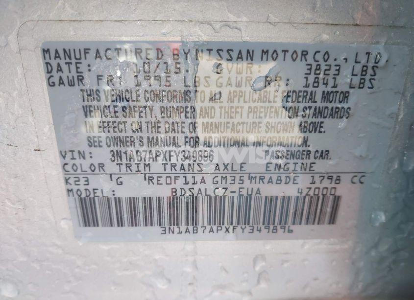 Photo 9 of 2015 Nissan Sentra S (VIN 3N1AB7APXFY349896)