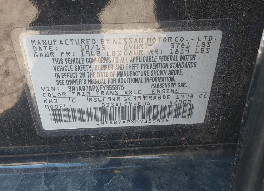 Photo 9 of 2015 Nissan Sentra S (VIN 3N1AB7APXFY355875)