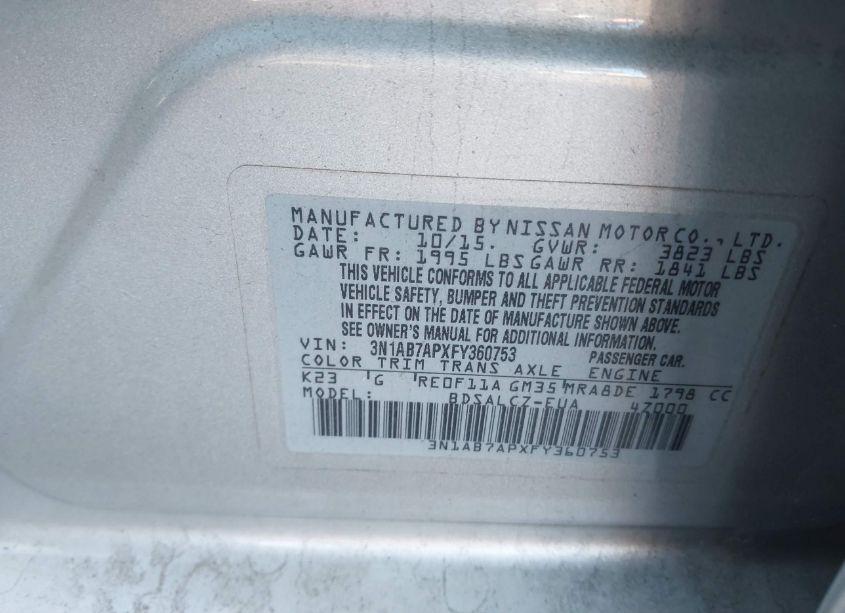 Photo 9 of 2015 Nissan Sentra S (VIN 3N1AB7APXFY360753)