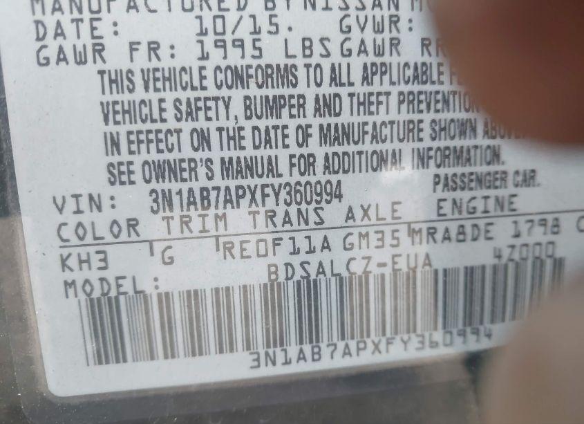 Photo 9 of 2015 Nissan Sentra S (VIN 3N1AB7APXFY360994)