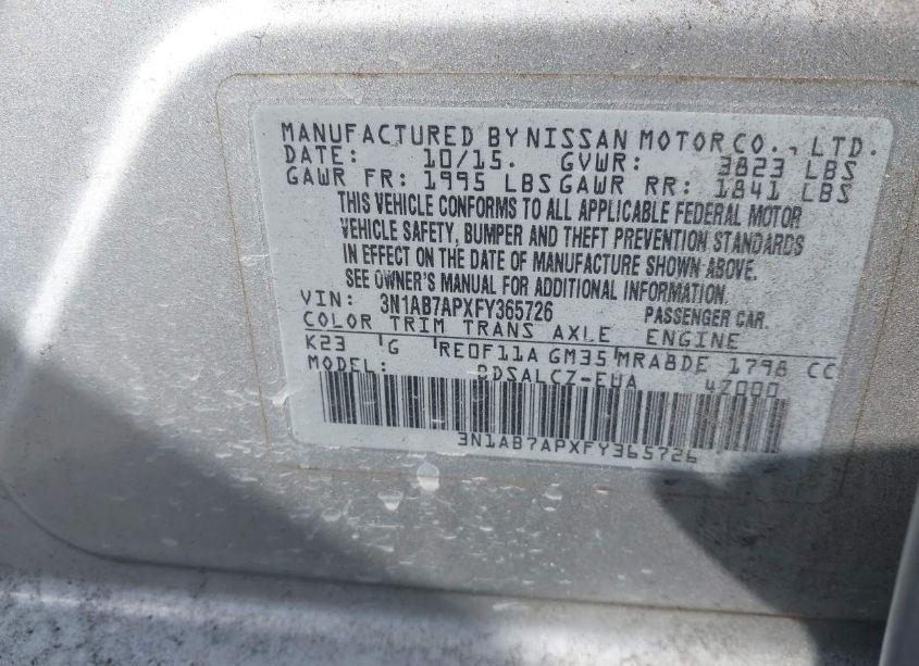 Photo 9 of 2015 Nissan Sentra S (VIN 3N1AB7APXFY365726)