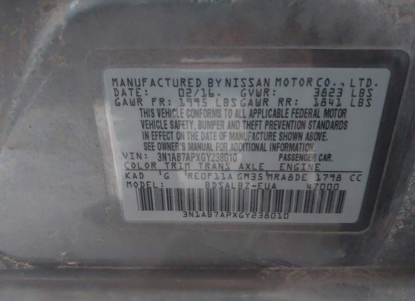 Photo 9 of 2016 Nissan Sentra S (VIN 3N1AB7APXGY238010)