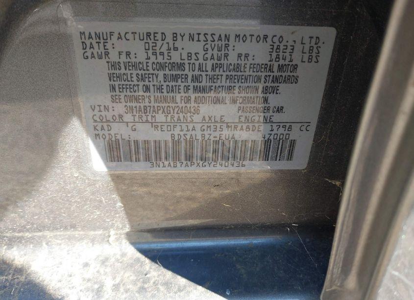 Photo 9 of 2016 Nissan Sentra FE+ S/S/SL/SR/SV (VIN 3N1AB7APXGY240436)