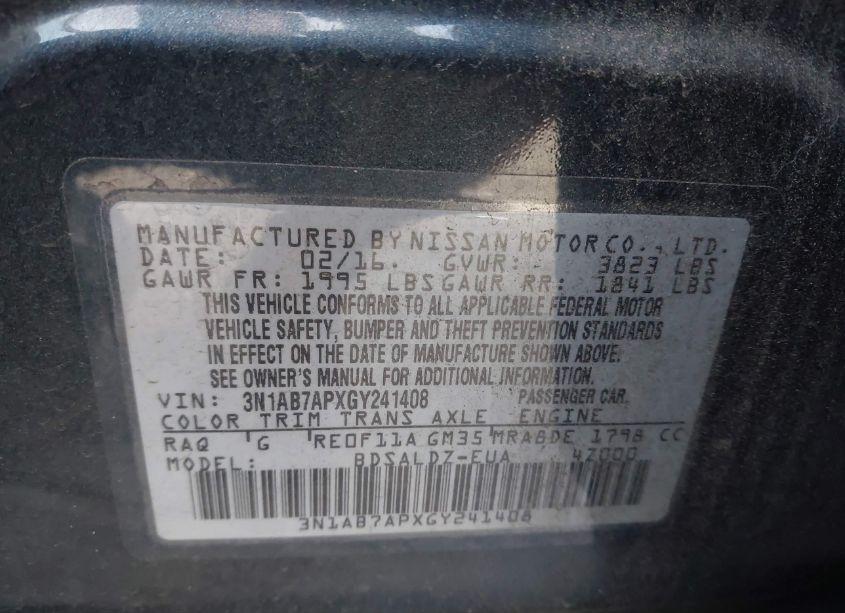 Photo 9 of 2016 Nissan Sentra SV (VIN 3N1AB7APXGY241408)