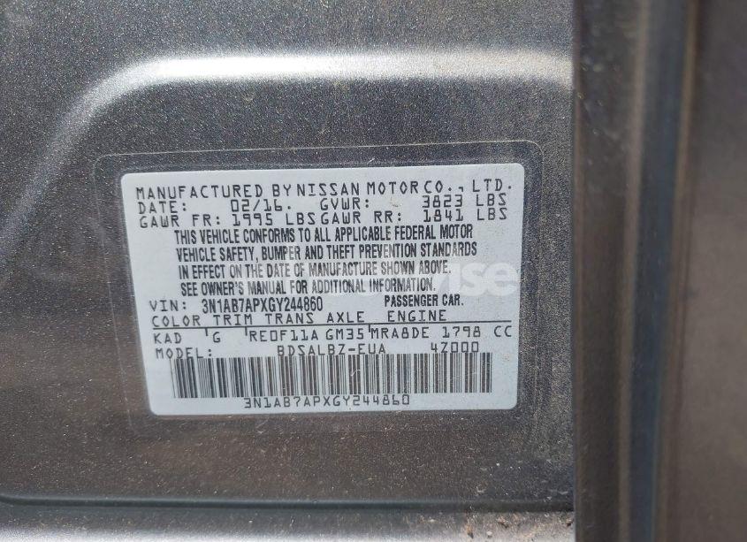 Photo 9 of 2016 Nissan Sentra FE+ S/S/SL/SR/SV (VIN 3N1AB7APXGY244860)