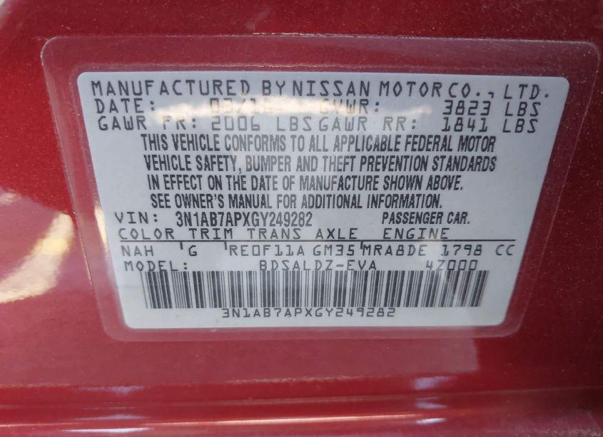 Photo 9 of 2016 Nissan Sentra SV (VIN 3N1AB7APXGY249282)