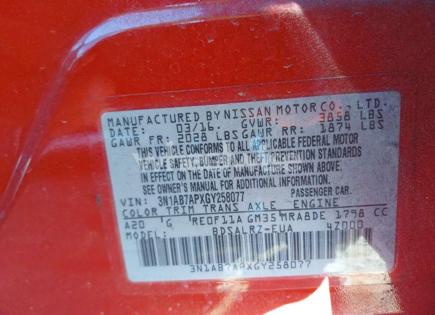 Photo 9 of 2016 Nissan Sentra SR (VIN 3N1AB7APXGY258077)