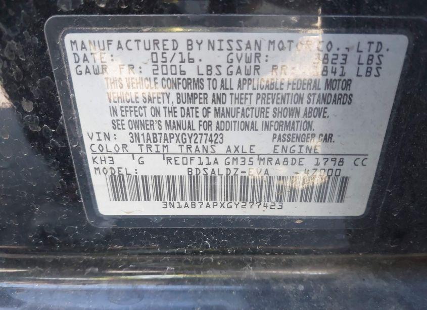 Photo 9 of 2016 Nissan Sentra SV (VIN 3N1AB7APXGY277423)