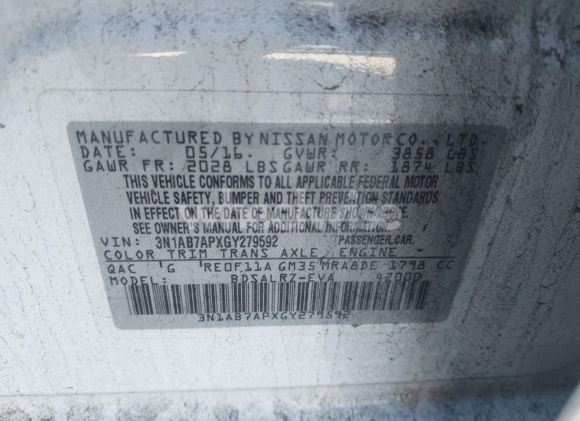 Photo 9 of 2016 Nissan Sentra SR (VIN 3N1AB7APXGY279592)