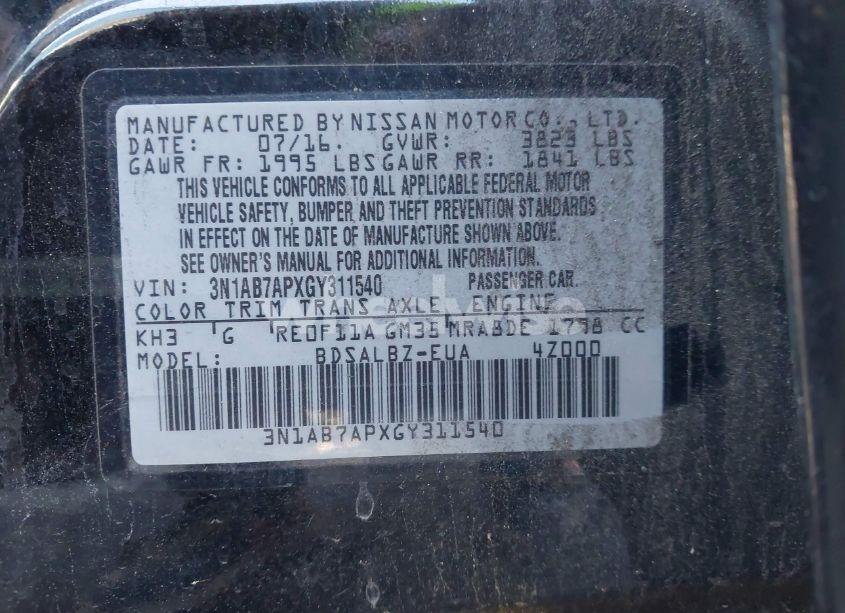 Photo 9 of 2016 Nissan Sentra S (VIN 3N1AB7APXGY311540)