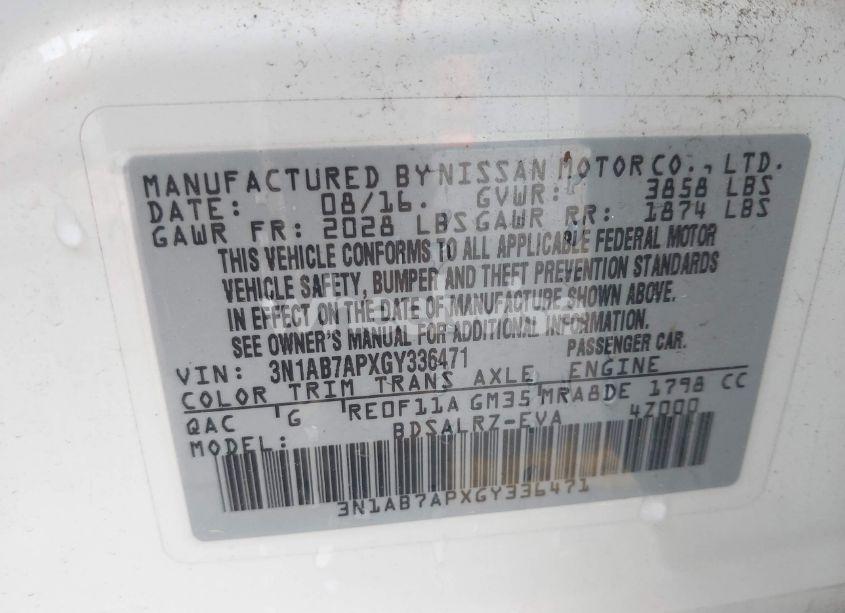 Photo 9 of 2016 Nissan Sentra SR (VIN 3N1AB7APXGY336471)