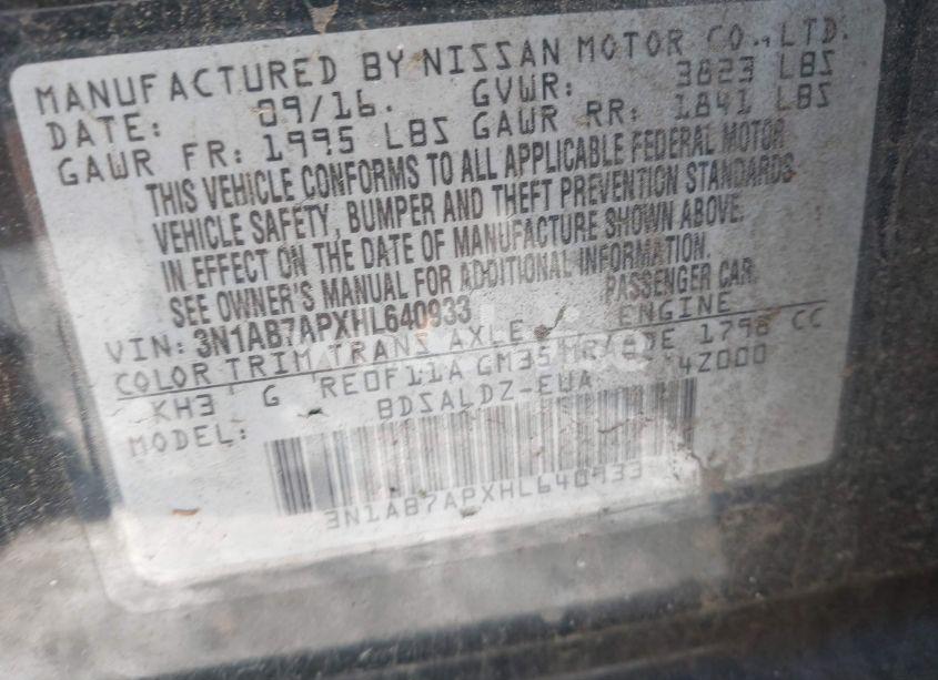 Photo 9 of 2017 Nissan Sentra SV (VIN 3N1AB7APXHL640933)