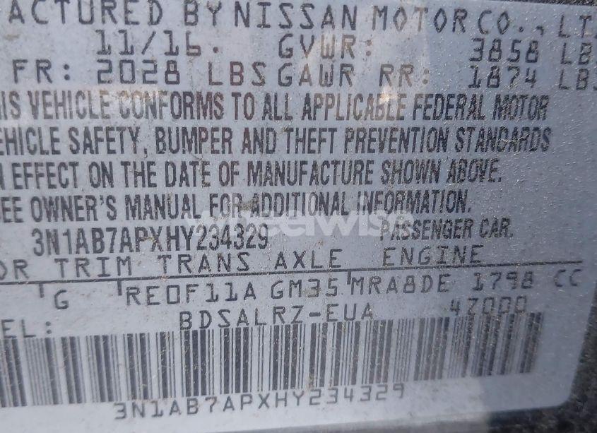 Photo 9 of 2017 Nissan Sentra SR (VIN 3N1AB7APXHY234329)