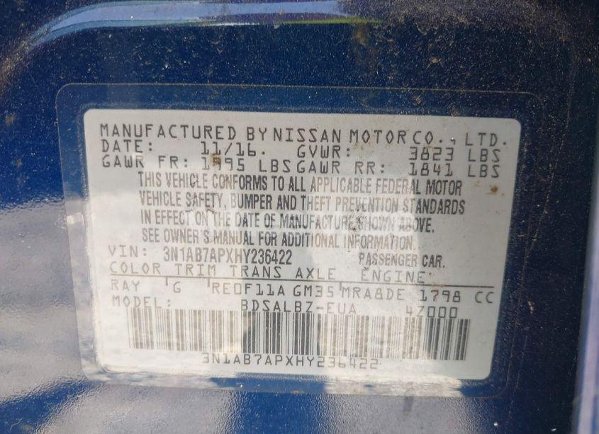 Photo 9 of 2017 Nissan Sentra S (VIN 3N1AB7APXHY236422)