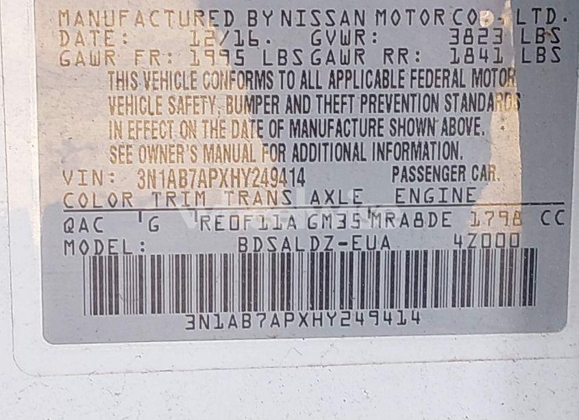 Photo 9 of 2017 Nissan Sentra SV (VIN 3N1AB7APXHY249414)