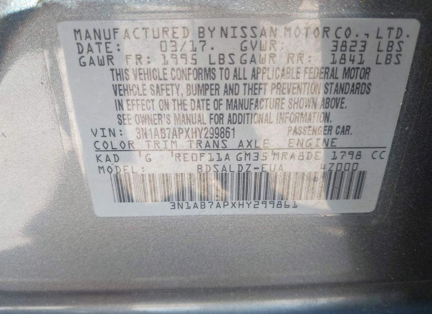 Photo 9 of 2017 Nissan Sentra SV (VIN 3N1AB7APXHY299861)