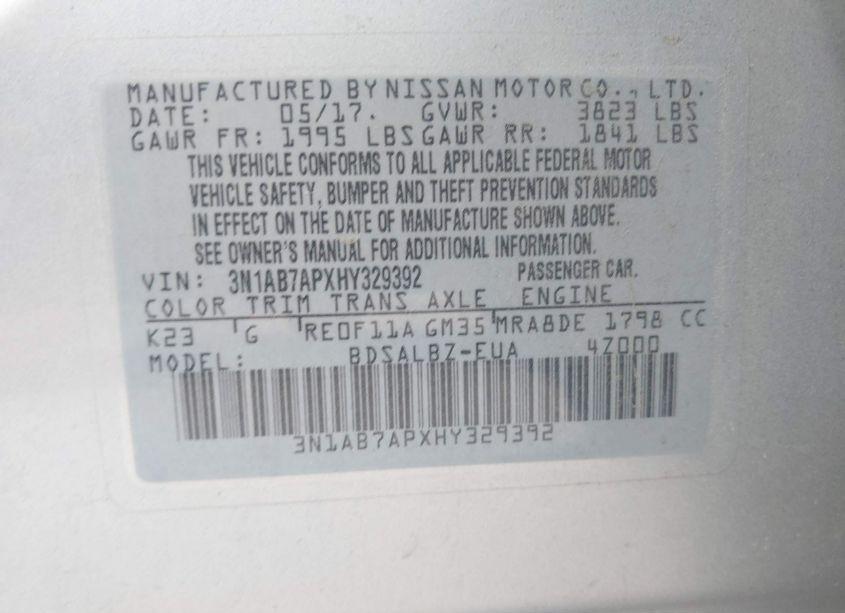 Photo 9 of 2017 Nissan Sentra S (VIN 3N1AB7APXHY329392)