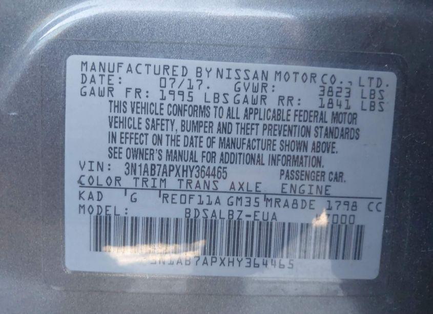 Photo 9 of 2017 Nissan Sentra S (VIN 3N1AB7APXHY364465)