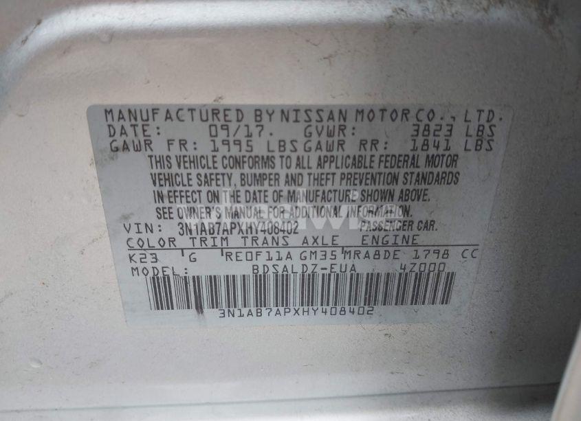 Photo 9 of 2017 Nissan Sentra SV (VIN 3N1AB7APXHY408402)