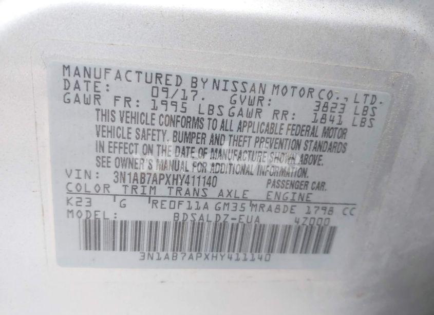 Photo 9 of 2017 Nissan Sentra SV (VIN 3N1AB7APXHY411140)