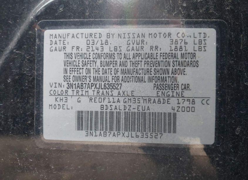 Photo 9 of 2018 Nissan Sentra SV (VIN 3N1AB7APXJL635527)