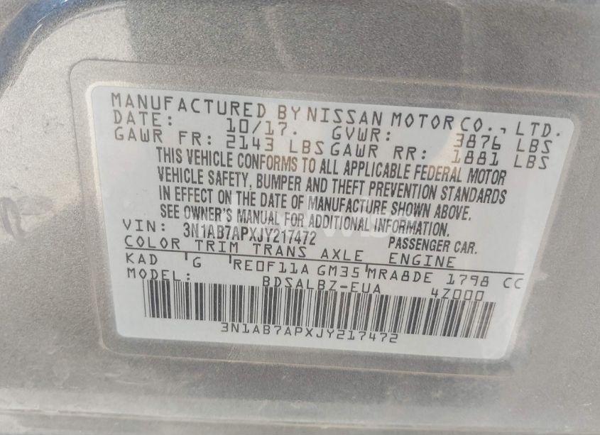 Photo 9 of 2018 Nissan Sentra S (VIN 3N1AB7APXJY217472)