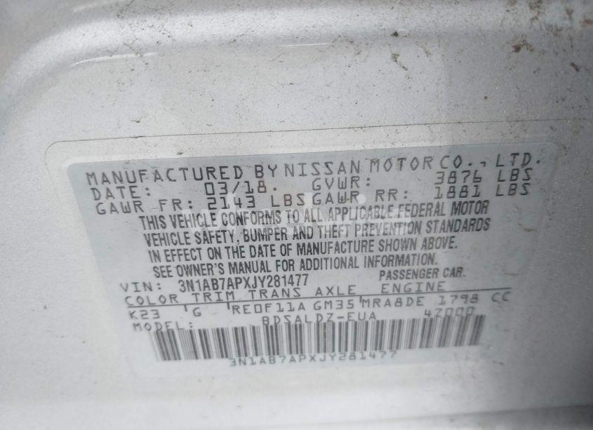 Photo 9 of 2018 Nissan Sentra SV (VIN 3N1AB7APXJY281477)