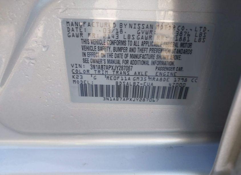 Photo 9 of 2018 Nissan Sentra S (VIN 3N1AB7APXJY287067)