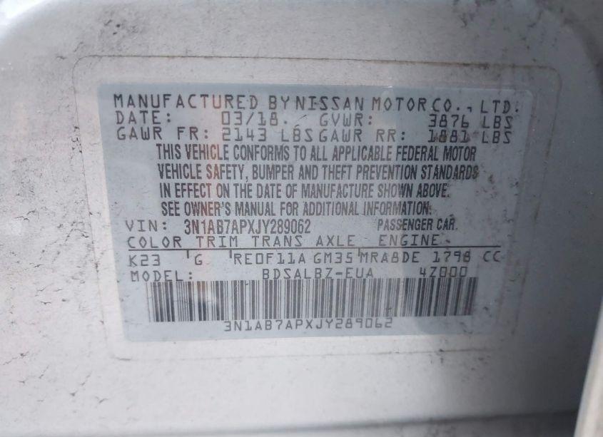 Photo 9 of 2018 Nissan Sentra S (VIN 3N1AB7APXJY289062)