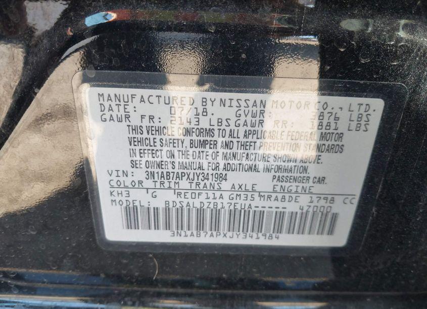 Photo 9 of 2018 Nissan Sentra SV (VIN 3N1AB7APXJY341984)
