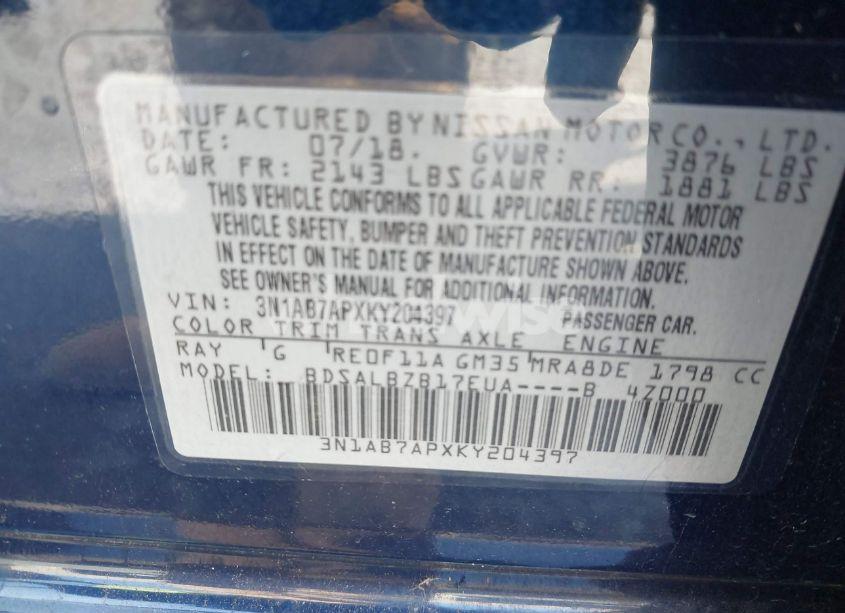 Photo 9 of 2019 Nissan Sentra S (VIN 3N1AB7APXKY204397)