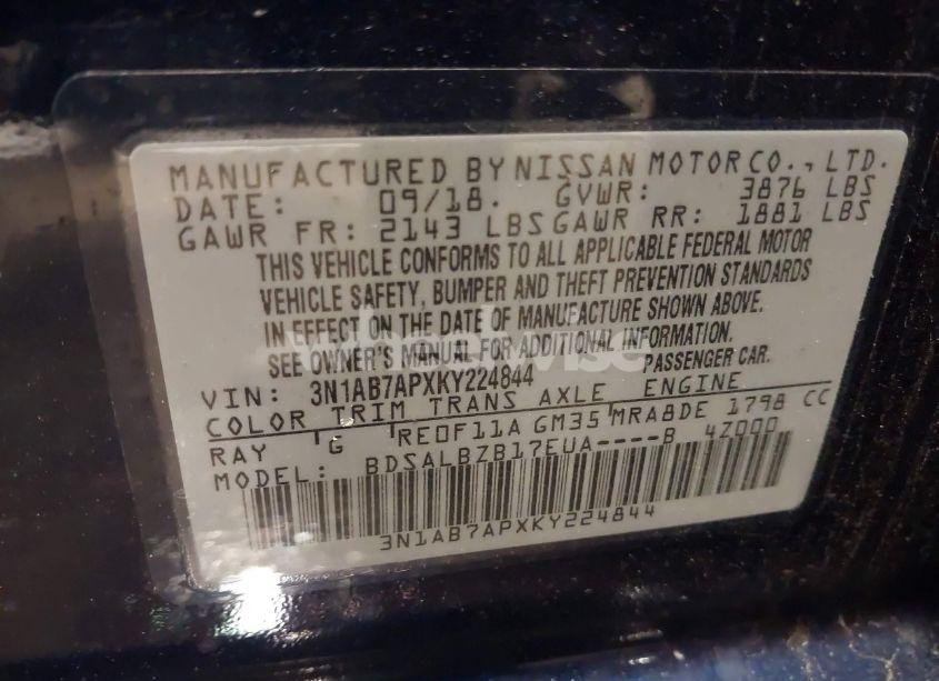 Photo 9 of 2019 Nissan Sentra S (VIN 3N1AB7APXKY224844)