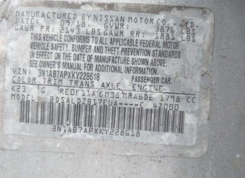 Photo 9 of 2019 Nissan Sentra SV (VIN 3N1AB7APXKY228618)