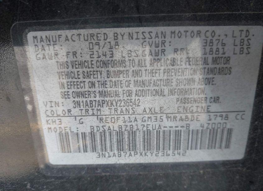 Photo 9 of 2019 Nissan Sentra S (VIN 3N1AB7APXKY236542)