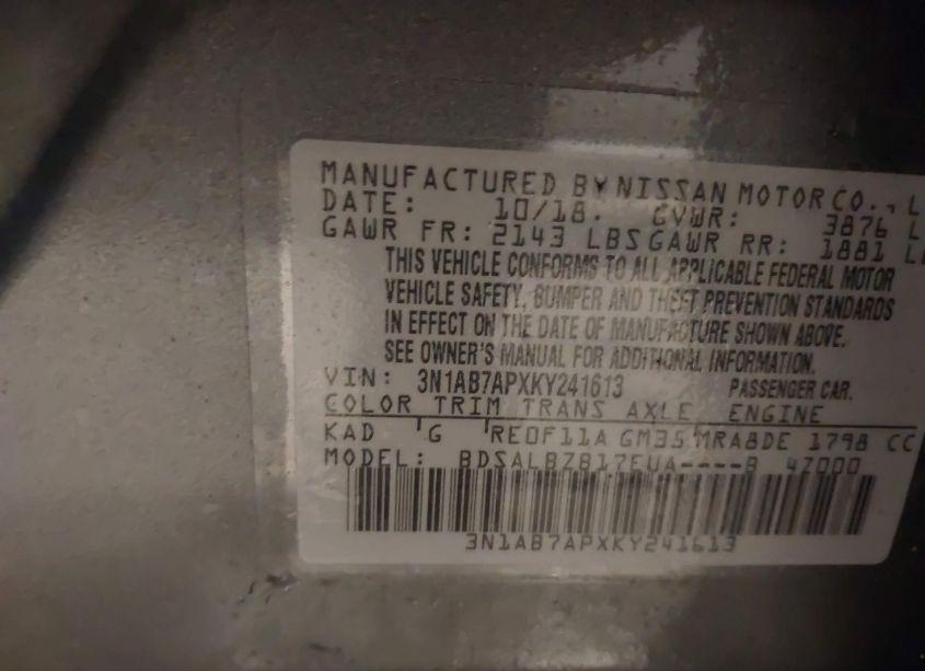 Photo 9 of 2019 Nissan Sentra S (VIN 3N1AB7APXKY241613)