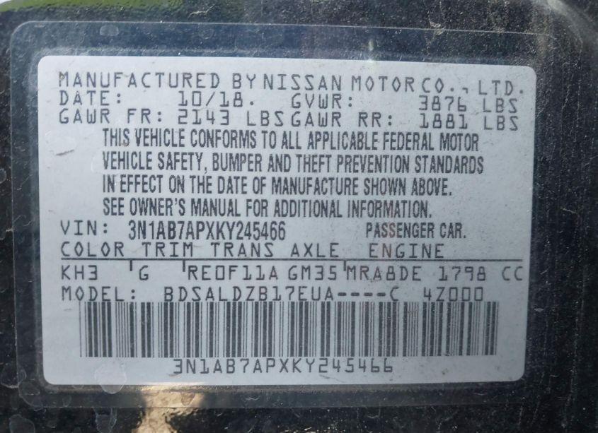 Photo 9 of 2019 Nissan Sentra SV (VIN 3N1AB7APXKY245466)