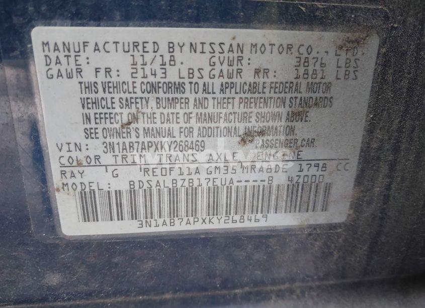 Photo 9 of 2019 Nissan Sentra S (VIN 3N1AB7APXKY268469)