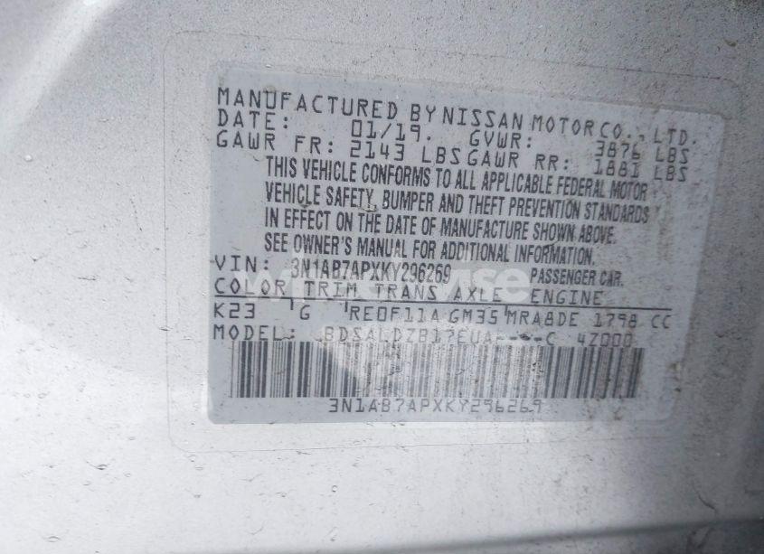 Photo 9 of 2019 Nissan Sentra SV (VIN 3N1AB7APXKY296269)