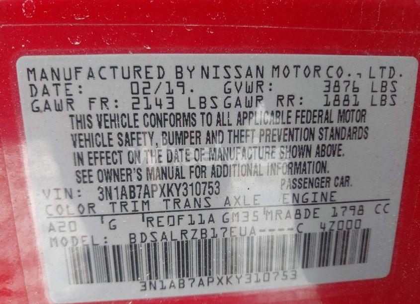 Photo 9 of 2019 Nissan Sentra SR (VIN 3N1AB7APXKY310753)