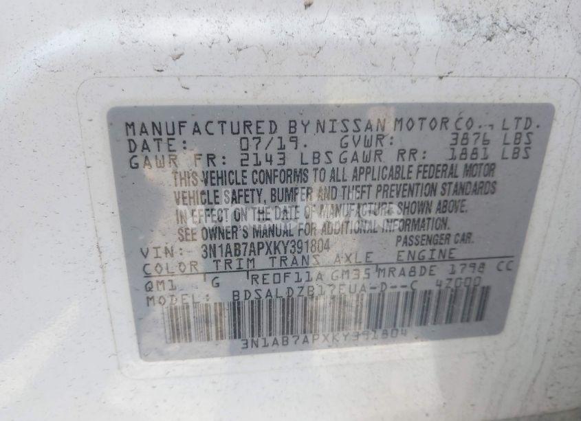 Photo 9 of 2019 Nissan Sentra SV (VIN 3N1AB7APXKY391804)