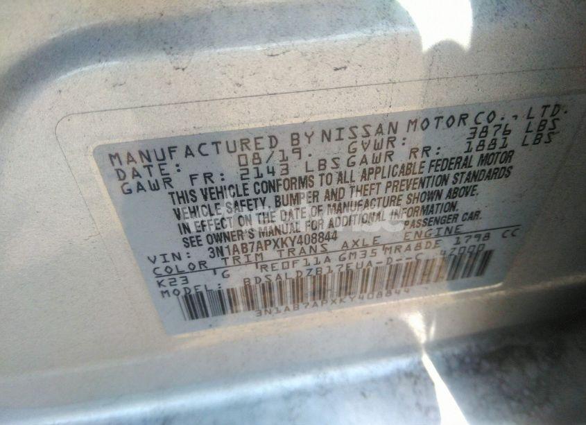 Photo 9 of 2019 Nissan Sentra SV (VIN 3N1AB7APXKY408844)