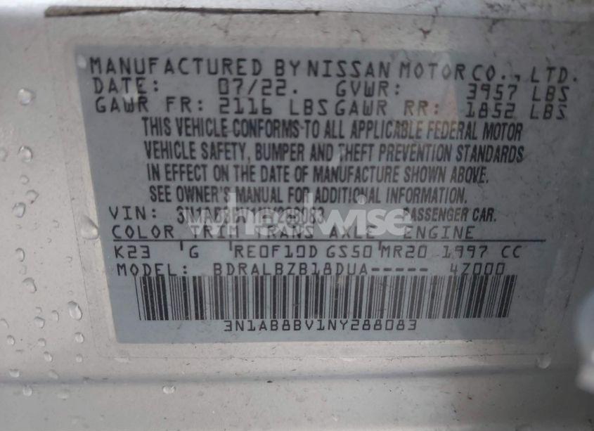 Photo 9 of 2022 Nissan Sentra S XTRONIC CVT (VIN 3N1AB8BV1NY288083)