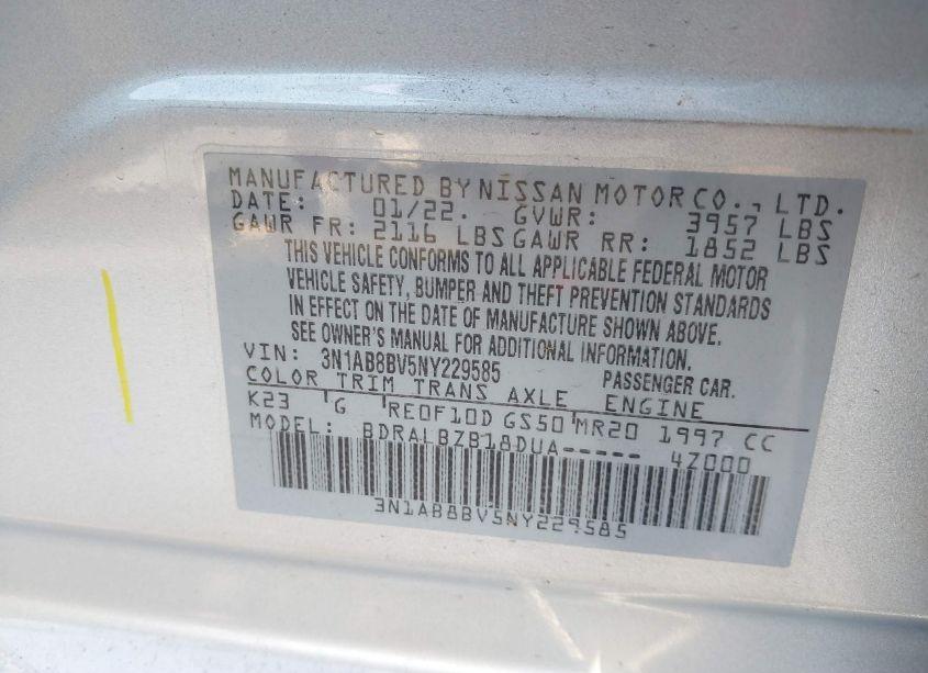 Photo 9 of 2022 Nissan Sentra S XTRONIC CVT (VIN 3N1AB8BV5NY229585)