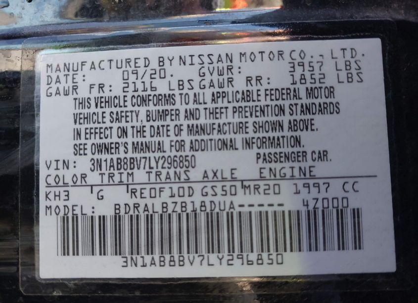 Photo 9 of 2020 Nissan Sentra S XTRONIC CVT (VIN 3N1AB8BV7LY296850)