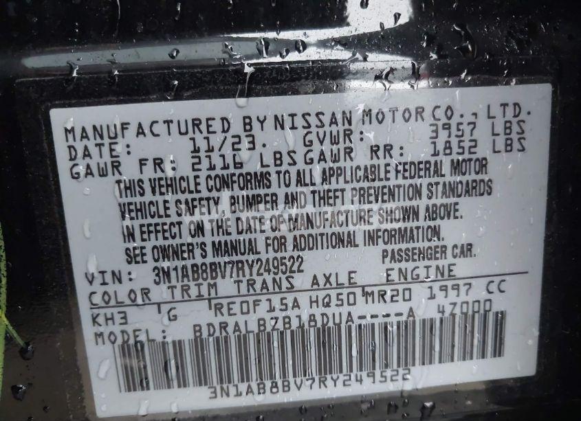 Photo 9 of 2024 Nissan Sentra S XTRONIC CVT (VIN 3N1AB8BV7RY249522)