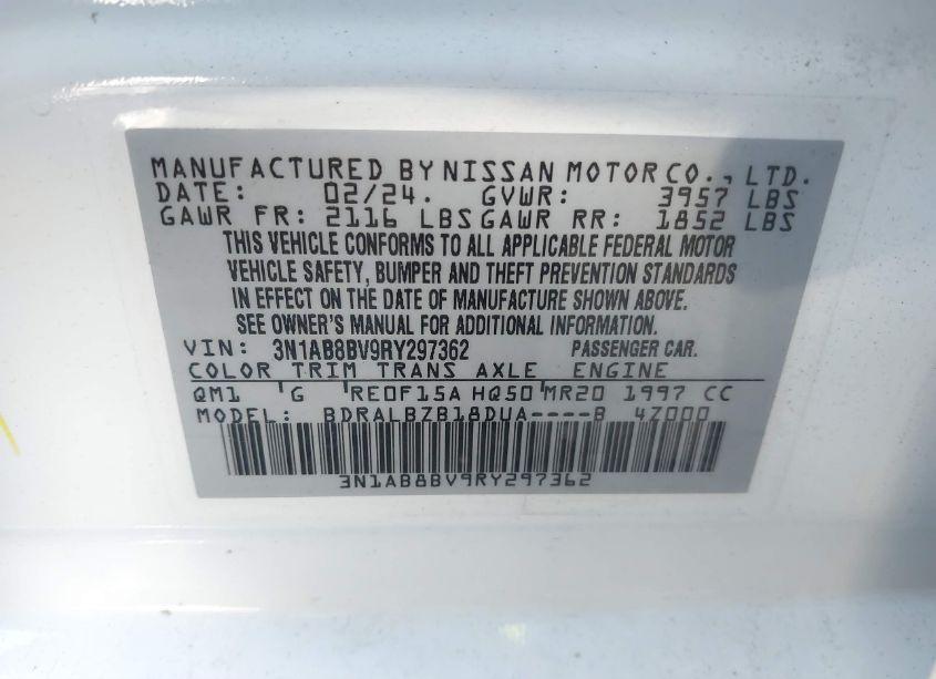 Photo 9 of 2024 Nissan Sentra S XTRONIC CVT (VIN 3N1AB8BV9RY297362)