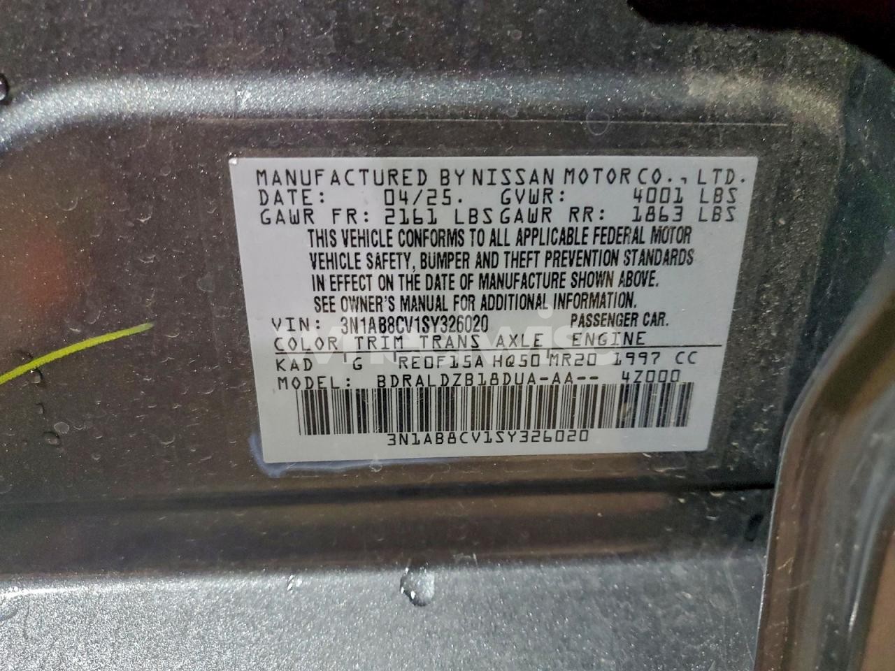 Photo 12 of 2025 NISSAN SENTRA SV (VIN 3N1AB8CV1SY326020)