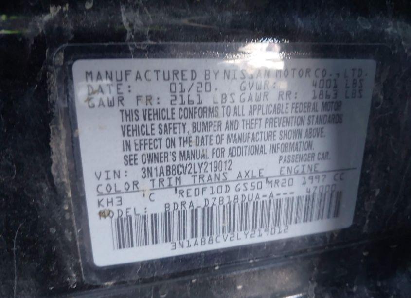 Photo 9 of 2020 Nissan Sentra SV XTRONIC CVT (VIN 3N1AB8CV2LY219012)