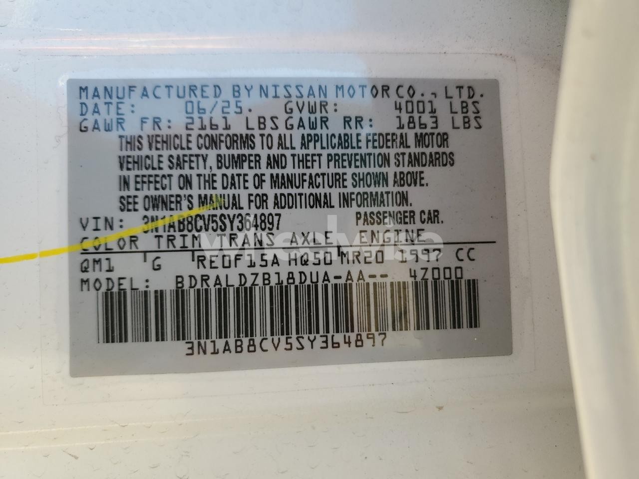 Photo 12 of 2025 NISSAN SENTRA SV (VIN 3N1AB8CV5SY364897)