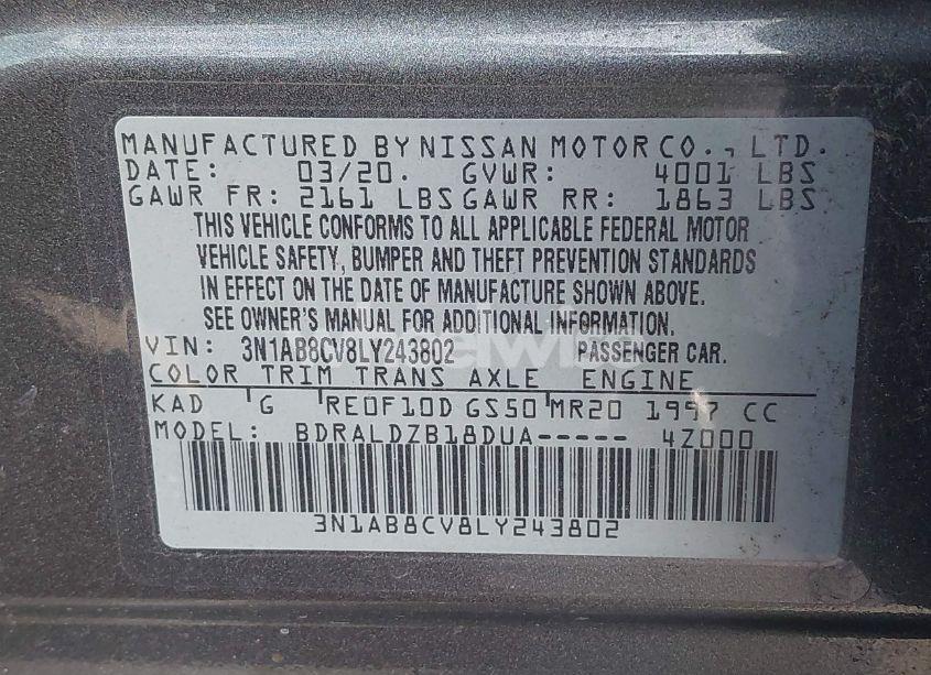 Photo 9 of 2020 Nissan Sentra SV XTRONIC CVT (VIN 3N1AB8CV8LY243802)